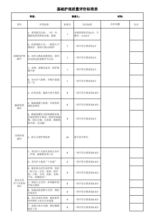 基础护理质量评价标准表
