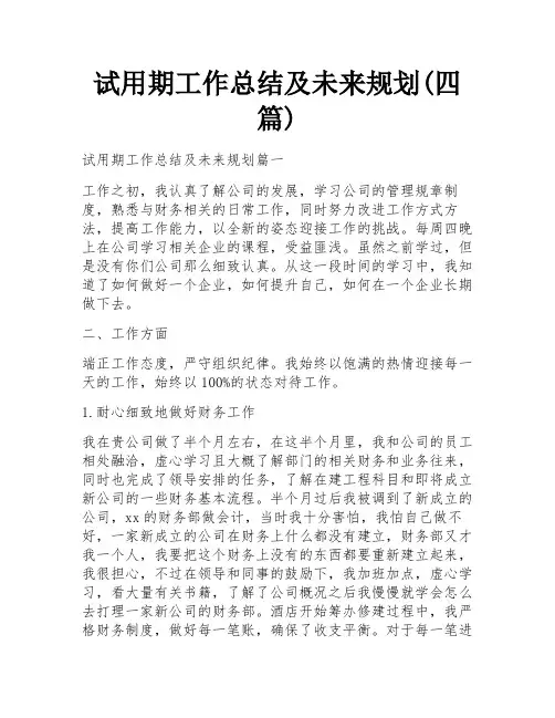 试用期工作总结及未来规划(四篇)