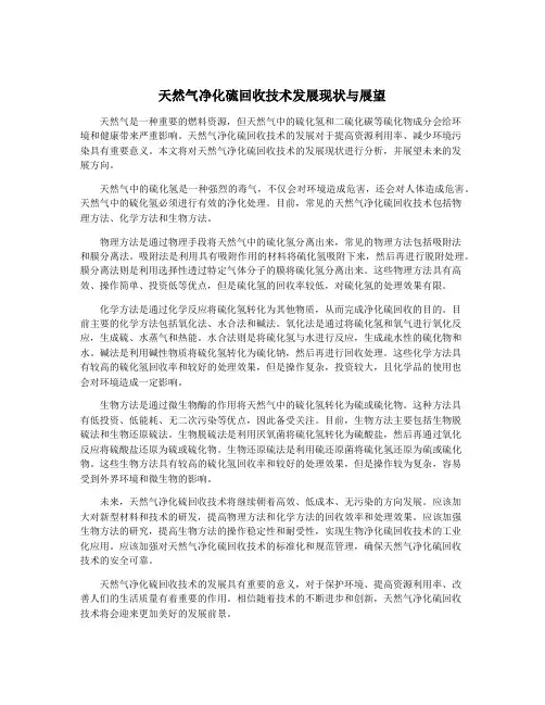 天然气净化硫回收技术发展现状与展望