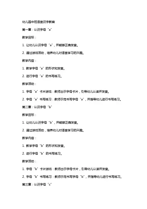幼儿园中班语言识字教案
