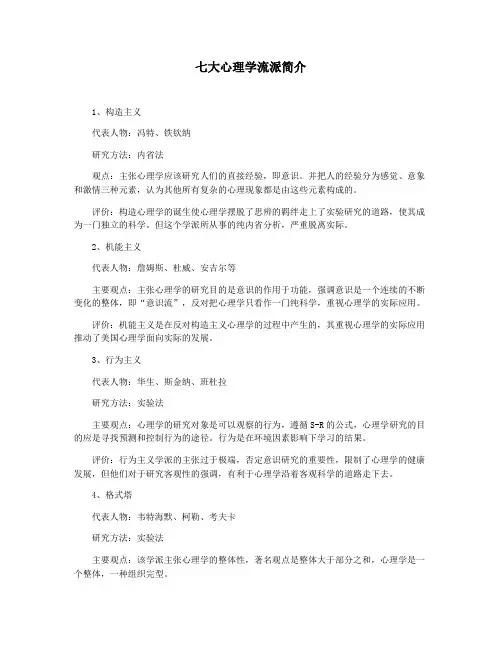 七大心理学流派简介