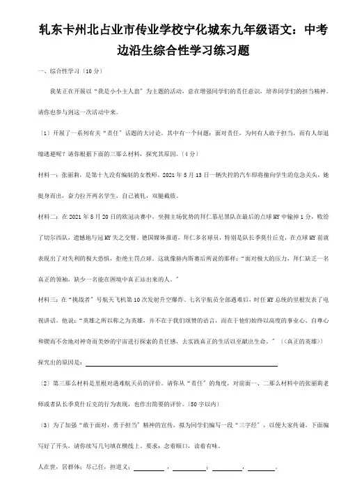 九年级语文 中考边沿生综合性学习练习题试题
