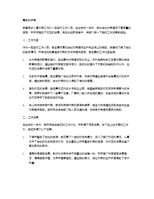 同步小康驻村工作述职报告范文「」