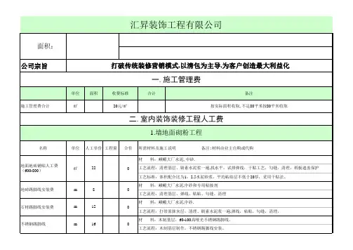 室内装饰装修工程预算报价表