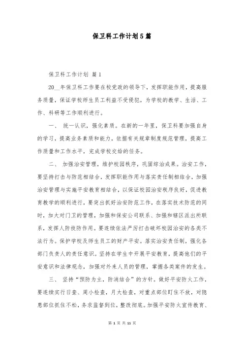 保卫科工作计划5篇