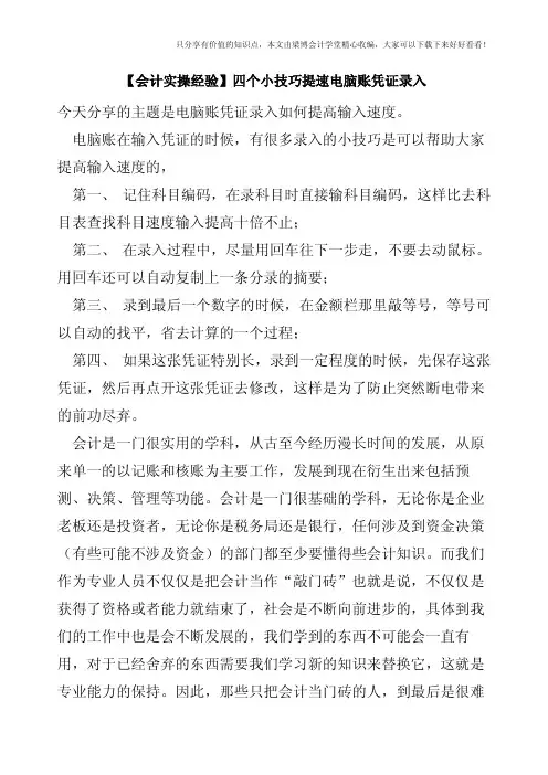 【会计实操经验】四个小技巧提速电脑账凭证录入