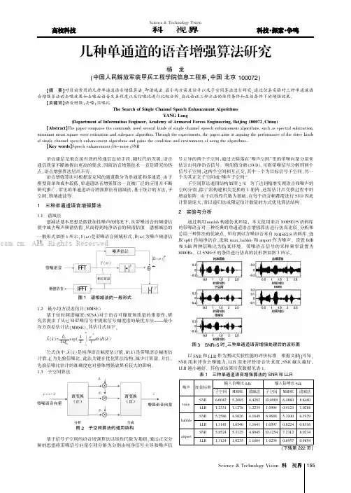 几种单通道的语音增强算法研究