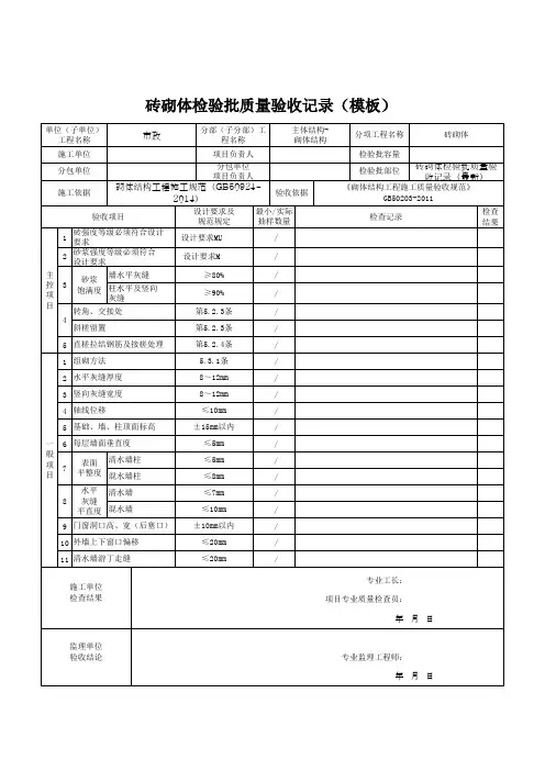 砖砌体检验批质量验收记录(模板)