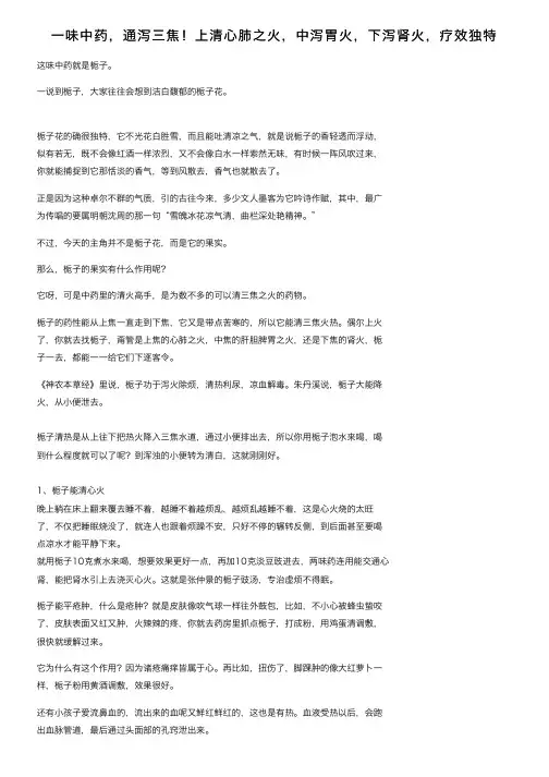 一味中药，通泻三焦！上清心肺之火，中泻胃火，下泻肾火，疗效独特