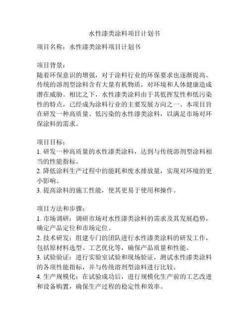 水性漆类涂料项目计划书