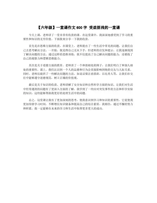 【六年级】一堂课作文600字 受益匪浅的一堂课