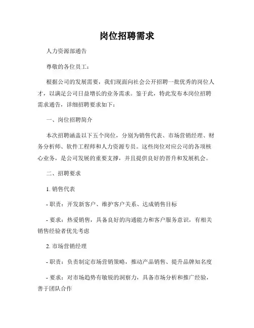 岗位招聘需求