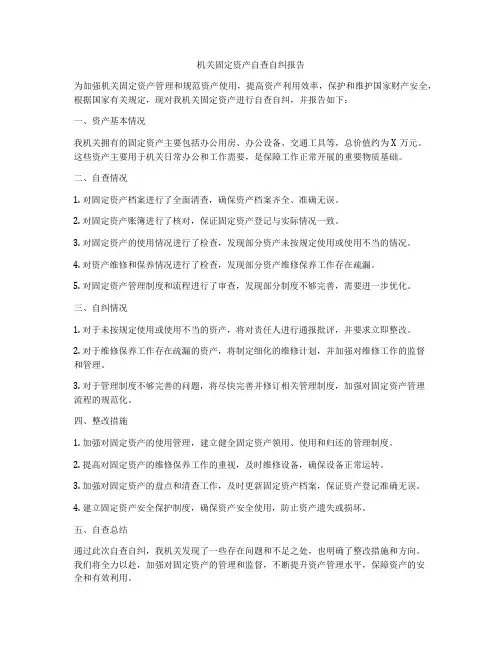 机关固定资产自查自纠报告