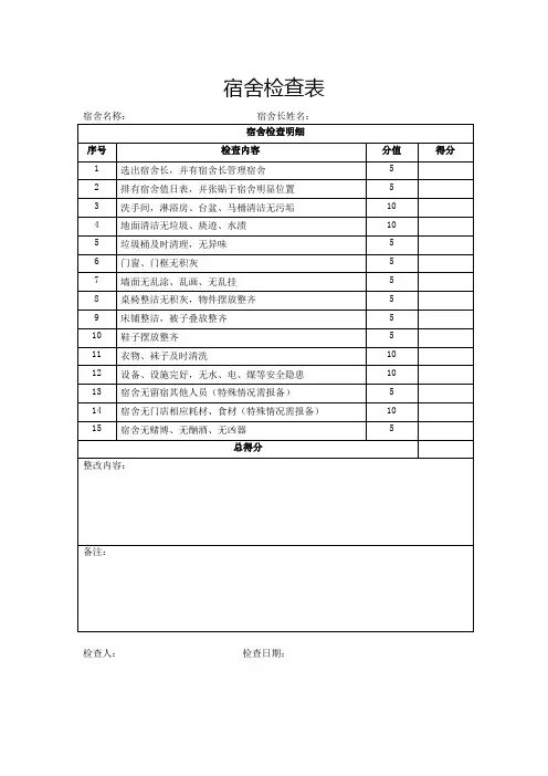 宿舍检查表(完整版)