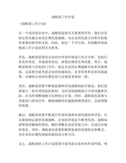 战略部工作计划