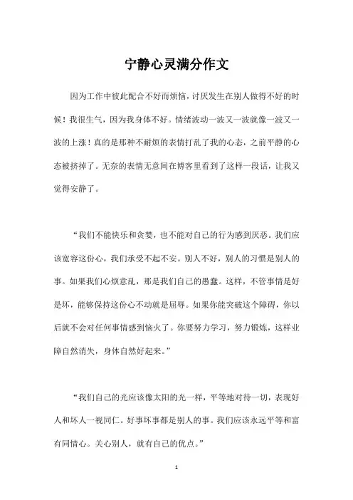 宁静心灵满分作文
