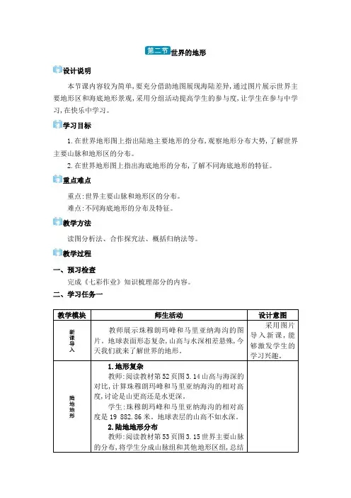 2024年人教版七年级地理上册第三章 陆地和海洋 世界的地形