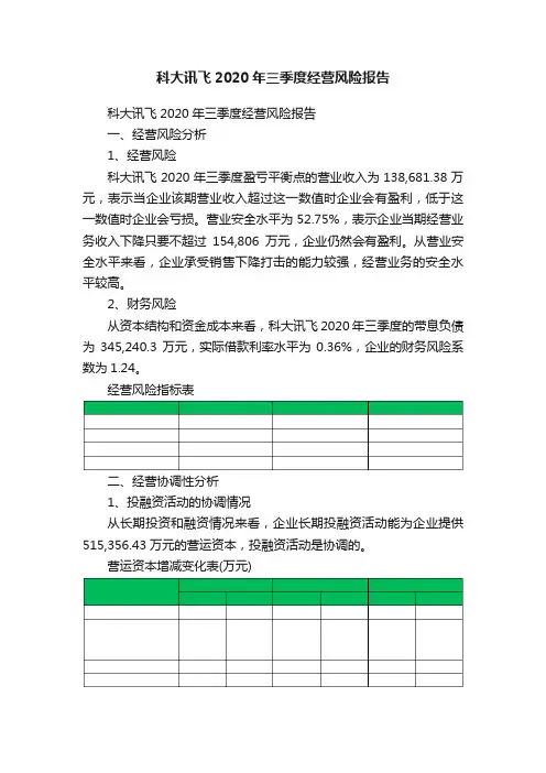 科大讯飞2020年三季度经营风险报告