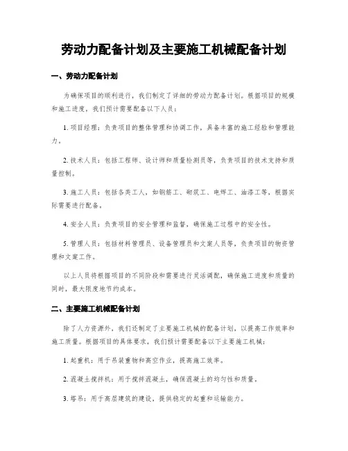 劳动力配备计划及主要施工机械配备计划