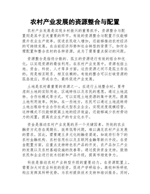 农村产业发展的资源整合与配置