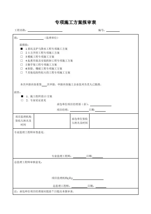 专项施工方案报审、审核、审批表