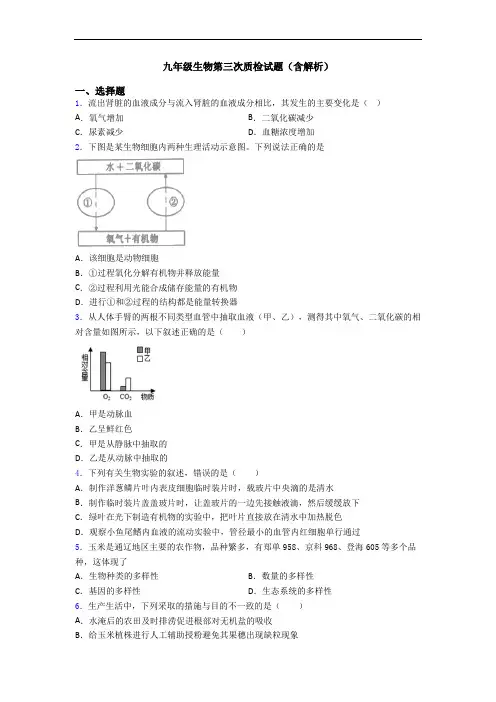 九年级生物第三次质检试题(含解析)