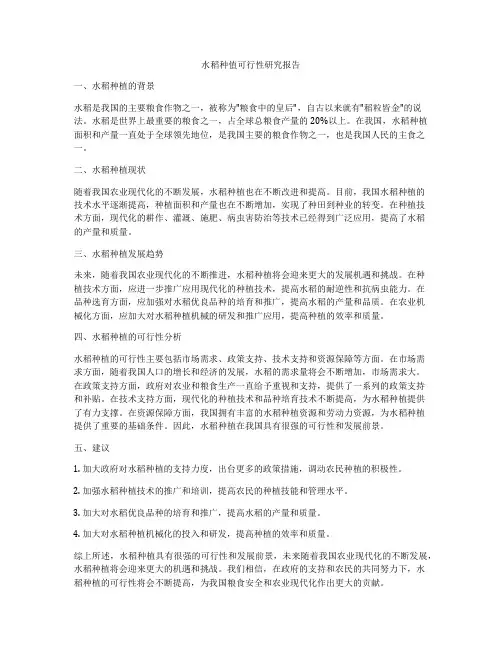 水稻种值可行性研究报告