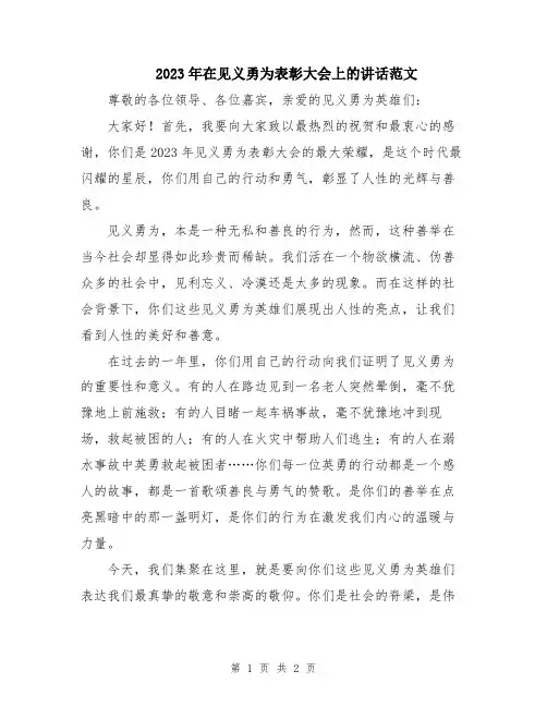 2023年在见义勇为表彰大会上的讲话范文