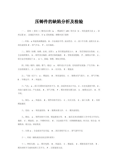 压铸件的缺陷分析及检验要点