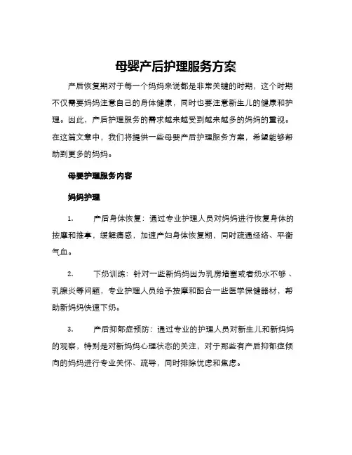 母婴产后护理服务方案