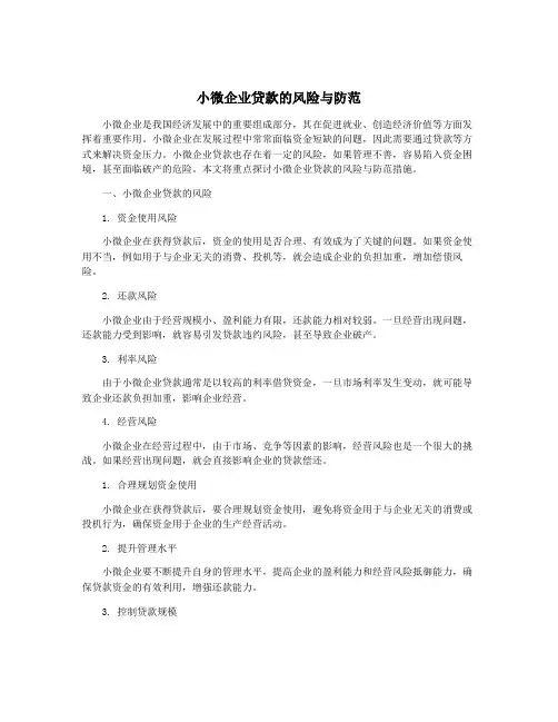 小微企业贷款的风险与防范