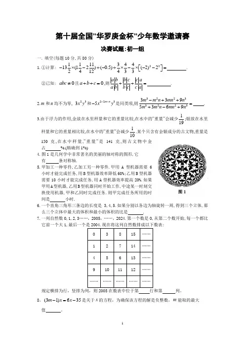 第十届全国华罗庚金杯少年数学邀请赛初一组决赛试卷与解答