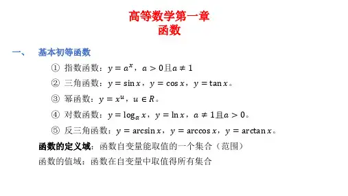 高等数学第一章函数部分的知识点及例题