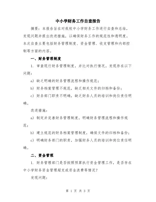中小学财务工作自查报告