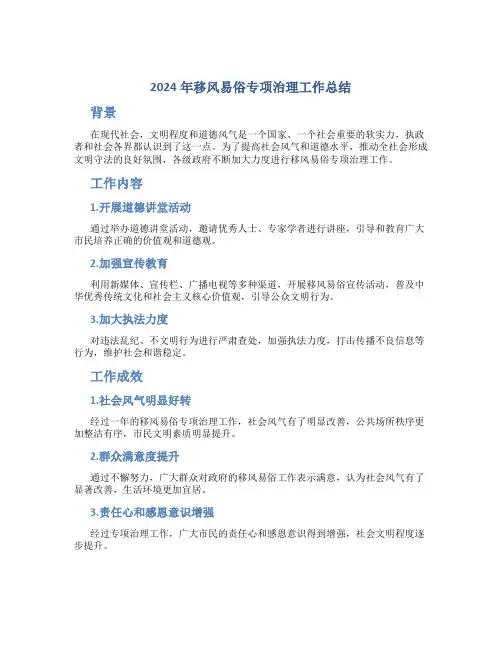 2024年移风易俗专项治理工作总结