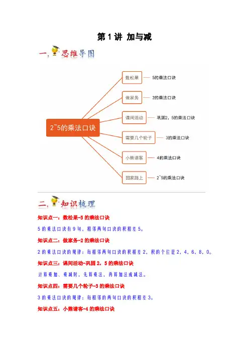 2023-2024年小学数学二年级知识梳理巩固提升 上册第5讲  2~5的乘法口诀(北师大版原卷)
