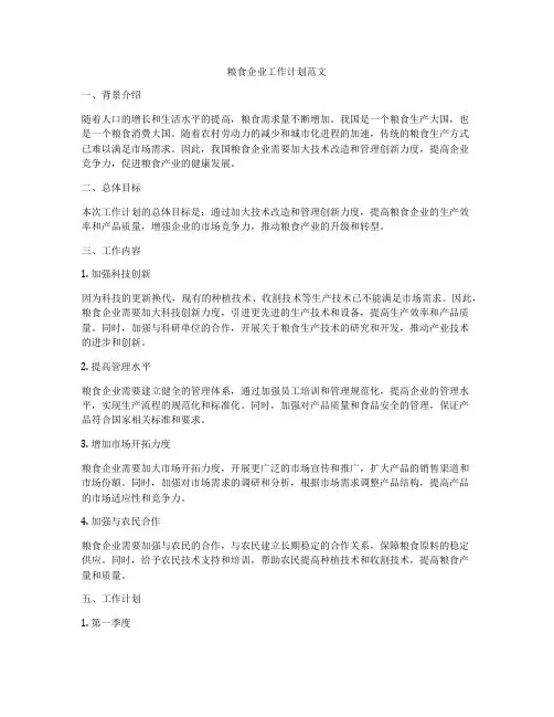 粮食企业工作计划范文