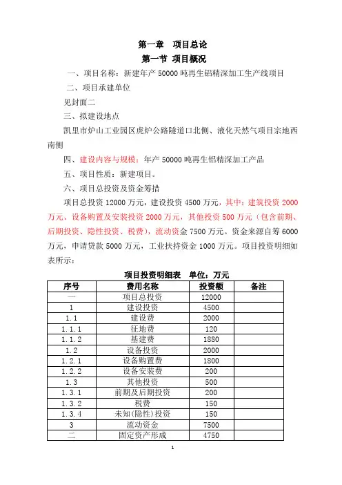 年产50000吨再生铝精深加工生产线项目可行性研究报告