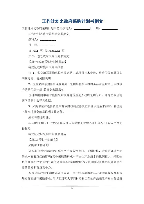 工作计划之政府采购计划书例文