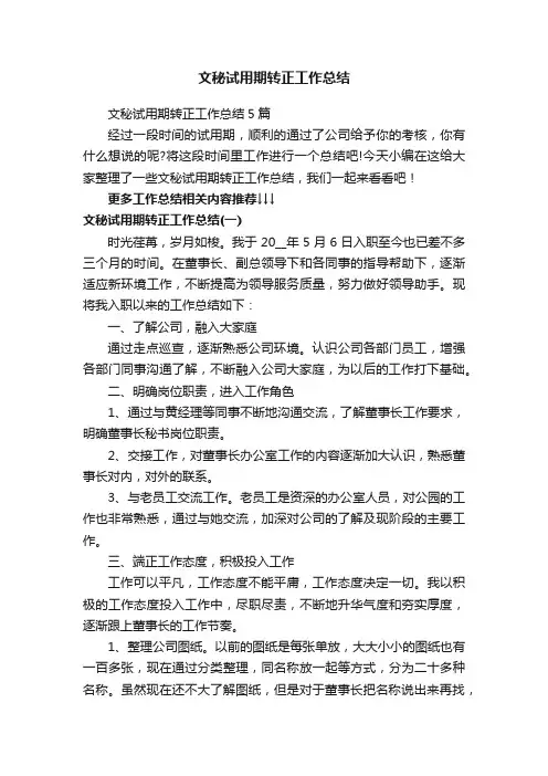 文秘试用期转正工作总结5篇