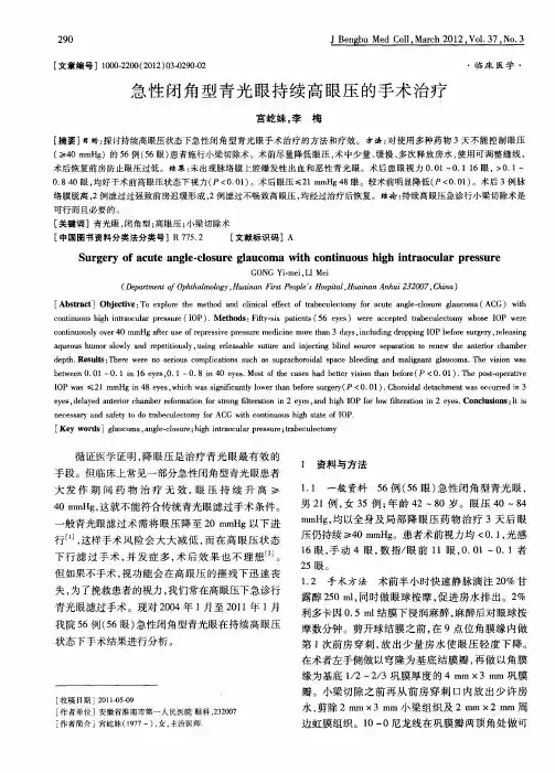 急性闭角型青光眼持续高眼压的手术治疗