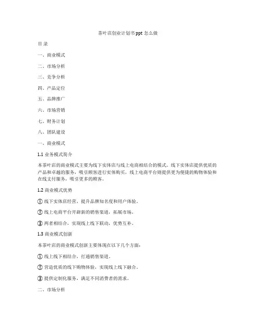 茶叶店创业计划书ppt怎么做