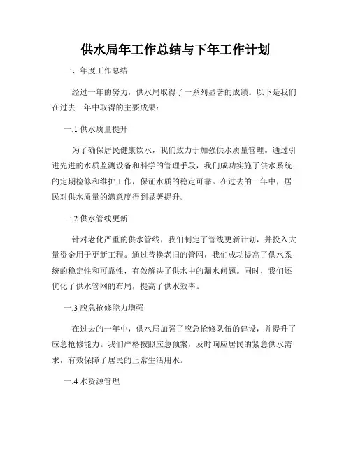 供水局年工作总结与下年工作计划