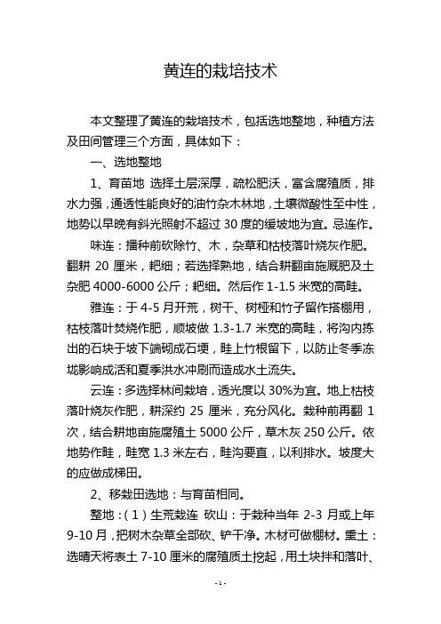 黄连的栽培技术