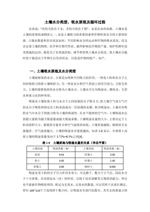 土壤水分类型、吸水原理及循环过程