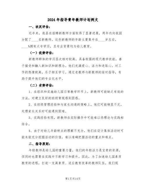 2024年指导青年教师计划例文（6篇）