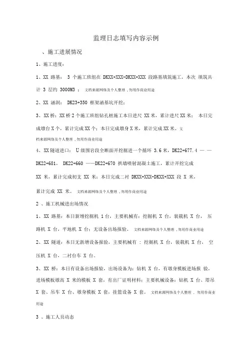 监理日记填写内容示例