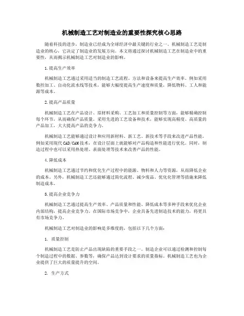 机械制造工艺对制造业的重要性探究核心思路