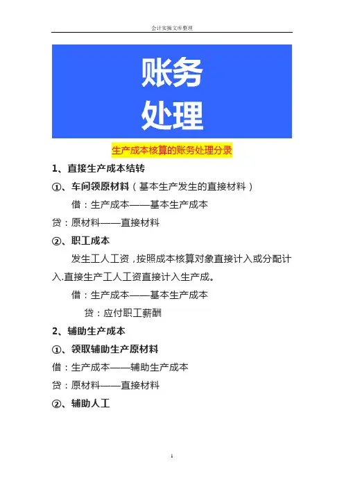 生产成本核算的账务处理分录