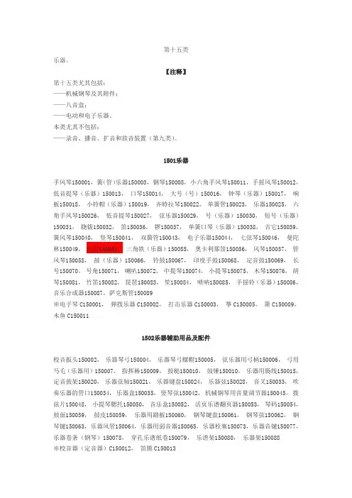 最新商标分类-第15类